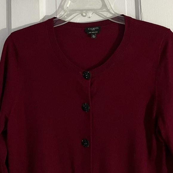 Talbots 100% Pure Merino Wool Button Front Cardigan Sweater Oxblood Size LP - Picture 2 of 14